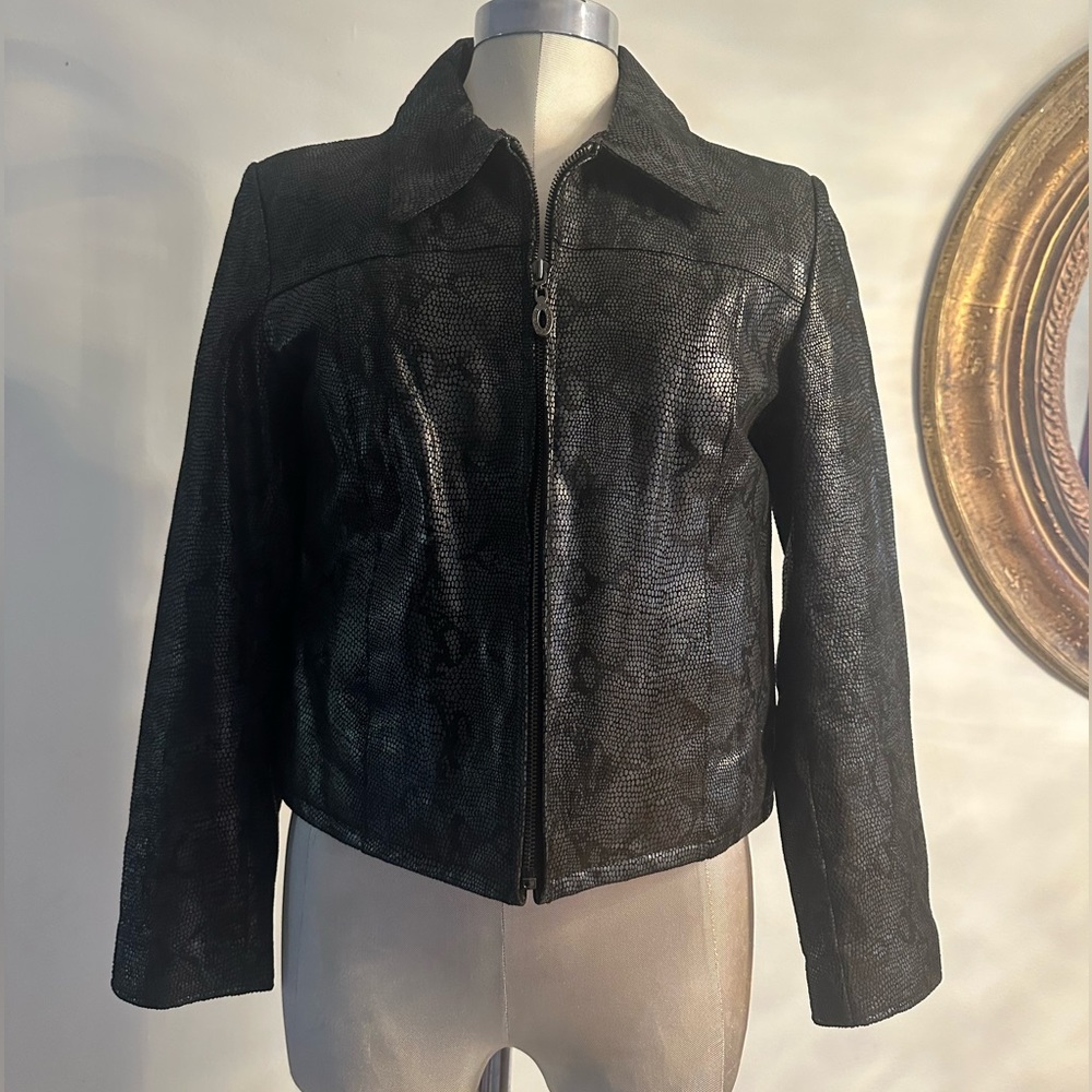 🔥Steve Madden black genuine leather snake skin print jacket medium m beautiful